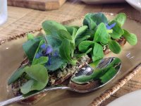 Potato and ryebread, seaweed butter, oyster and borage leaves