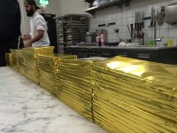 All of the chocolate is made on side and hand wrapped in gold foil