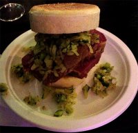 The Mishkin's salt beef muffin - a tower of meat