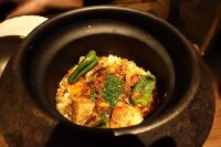 Chicken yakitori, shishito pepper, sweet soy chicken skin