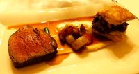 Beef and oxtail with root veg, celeriac puree and wild garlic