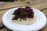 Braised Ox tail Oxtail with blackberry, crema, with tomatillo salsa - from Mole Tacos