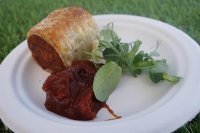 Pulled pork sausage roll with tomato chilli relish from Chop Shop