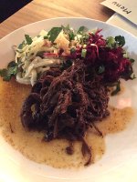 Pulled brisket with cabbage and beetroot slaw