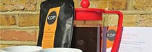 Win a Kopi coffee starter kit, cafetiere and mugs.