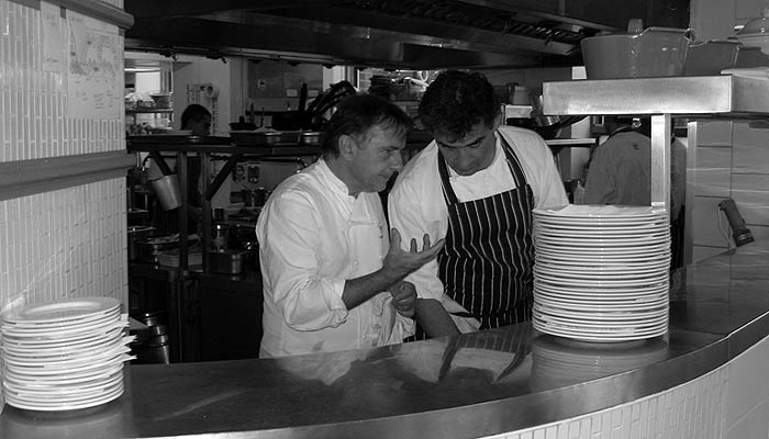 Raymond Blanc (from Le Manoir aux Quat'Saisons) and Bruno Loubet at Bistrot Bruno Loubet