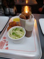 The chicken bucket - popcorn chicken, coleslaw, creamed corn cheese croquettes and chicken gravy