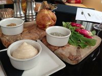 Appetisers - Taramasalata, Yorkshire pudding with roast garlic, Radishes with anchovy sauce