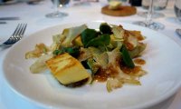 Panisse with artichokes, tapenae, watercress and walnut