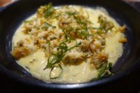 Spiced crab omelette - tumeric, potatoes and chervil