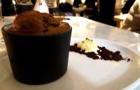 Chocolate fondant with mastika ice cream