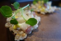 Puffed barley, smoked eel, watercress