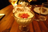 Rhubarb and rose trifle