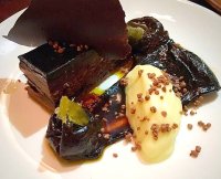 Chocolate cardamom prune delice with bergamot cream