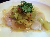 Scallop ceviche with green tomato, lime and chilli