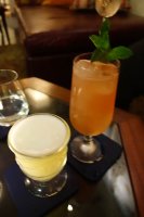 Cocktails from the bar downstairs - the Autumn’s Call and the Harling Fizz