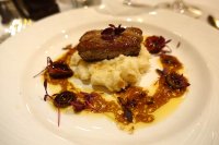 Pan Roast Veal, Celeriac Puree, Sundried Tomato and Rosemary Dressing