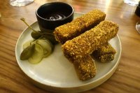 Beef shin chips with Truscott brown sauce