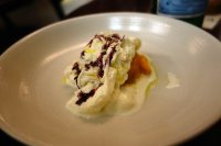 Burrata with squash, orange and Vino Rosso 