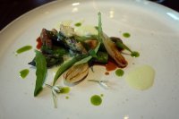 Asparagus with savoury, onions, St George's and chrysanthemum