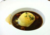 The vegetarian main - poached duck egg with gruyere cheese and tapioca with roasted onion consomme