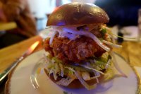 Korean fried thigh, Gochuchang mayo, chilli vinegar, crunchy slaw