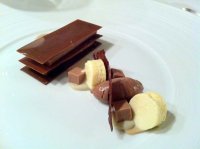 Milk chocolate, banana and rum millefeuille, banana parfait