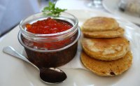 Blinis and keta caviar