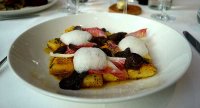 Delica pumpkin gnocchi with black truffle butter, Parmesan and red endive
