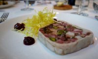 Pork and foie gras terrine with pickled cherry and frisee