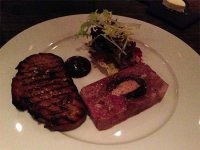 Pork head and foie gras terrine, tea and prune puree, toasted sourdough