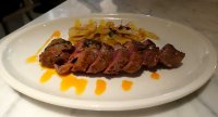 Solomillo Ibérico with pobre potatoes and egg yolk
