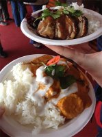 Ora: Panang Kae, loin of lamb cooked in creamy panang curry sauce and Ped Yang Nam Makham, grilled duck breast topped with sweet and spicy tamarind sauce