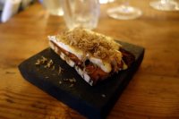 Truffled Brie de Meaux on fig and walnut toast, rooftop honey