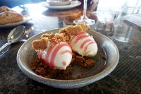 Cardamom bun ice cream, pepper crumb, raspberry vinegar