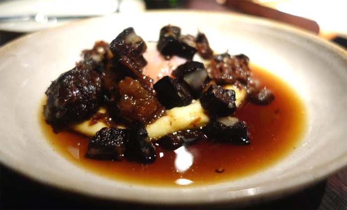 Slow-cooked egg, oxtail dashi, creamed potato