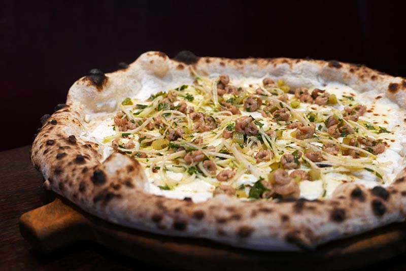 Cornerstone's Tom Brown changes his potted shrimp crumpet into a pizza for Hai Cenato