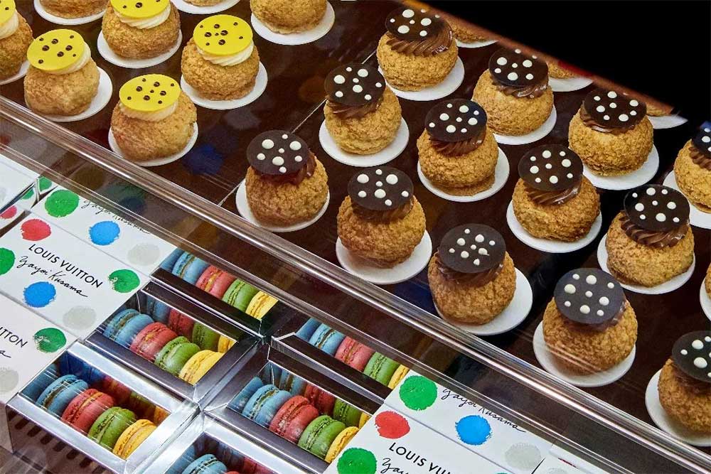 Harrods have opened a Louis Vuitton x Yayoi Kusama pop-up with a polka dot  patisserie counter