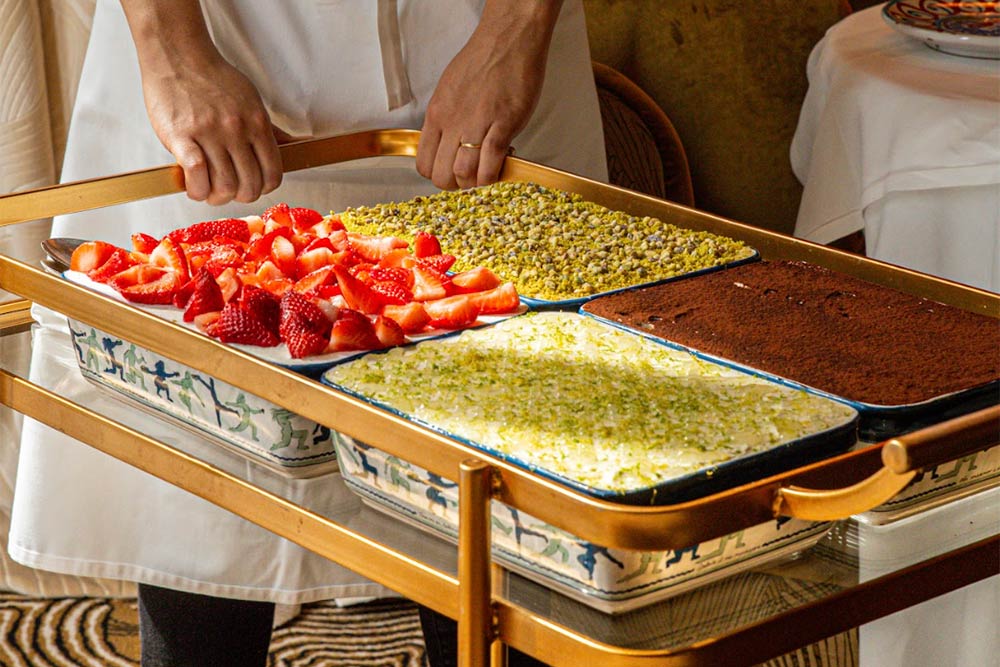 A tiramisu trolley with four different takes is being wheeled over to Barbarella in Canary Wharf