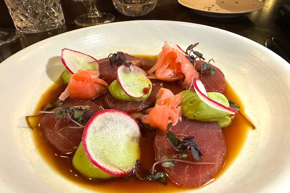 Ganymede (Pimlico) - Tuna sashimi with whipped avocado, pickled ginger and truffled ponzu dressing