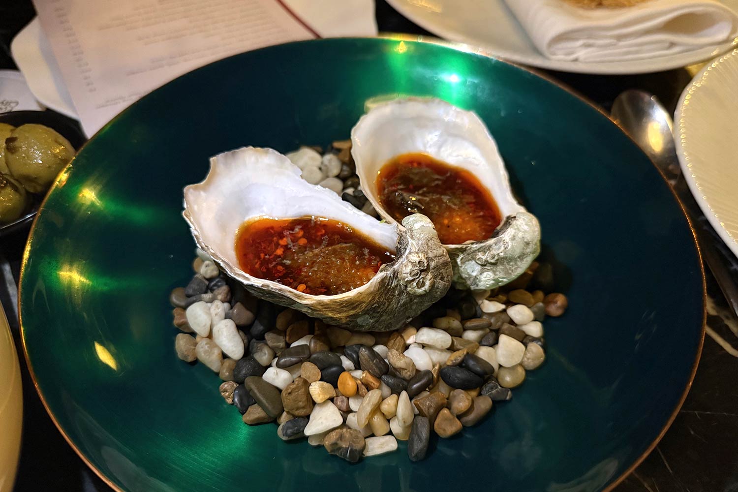 Best things we ate in January - A Wong's Forbidden City bar (belgravia) - Scalded oysters with "fish fragrant" aubergine sauce (£9)