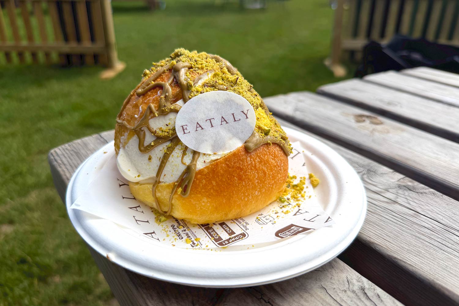 Eataly - Maritozzo, a traditional Roman sweet bun, filled with freshly whipped cream and classic, chocolate and pistachio.