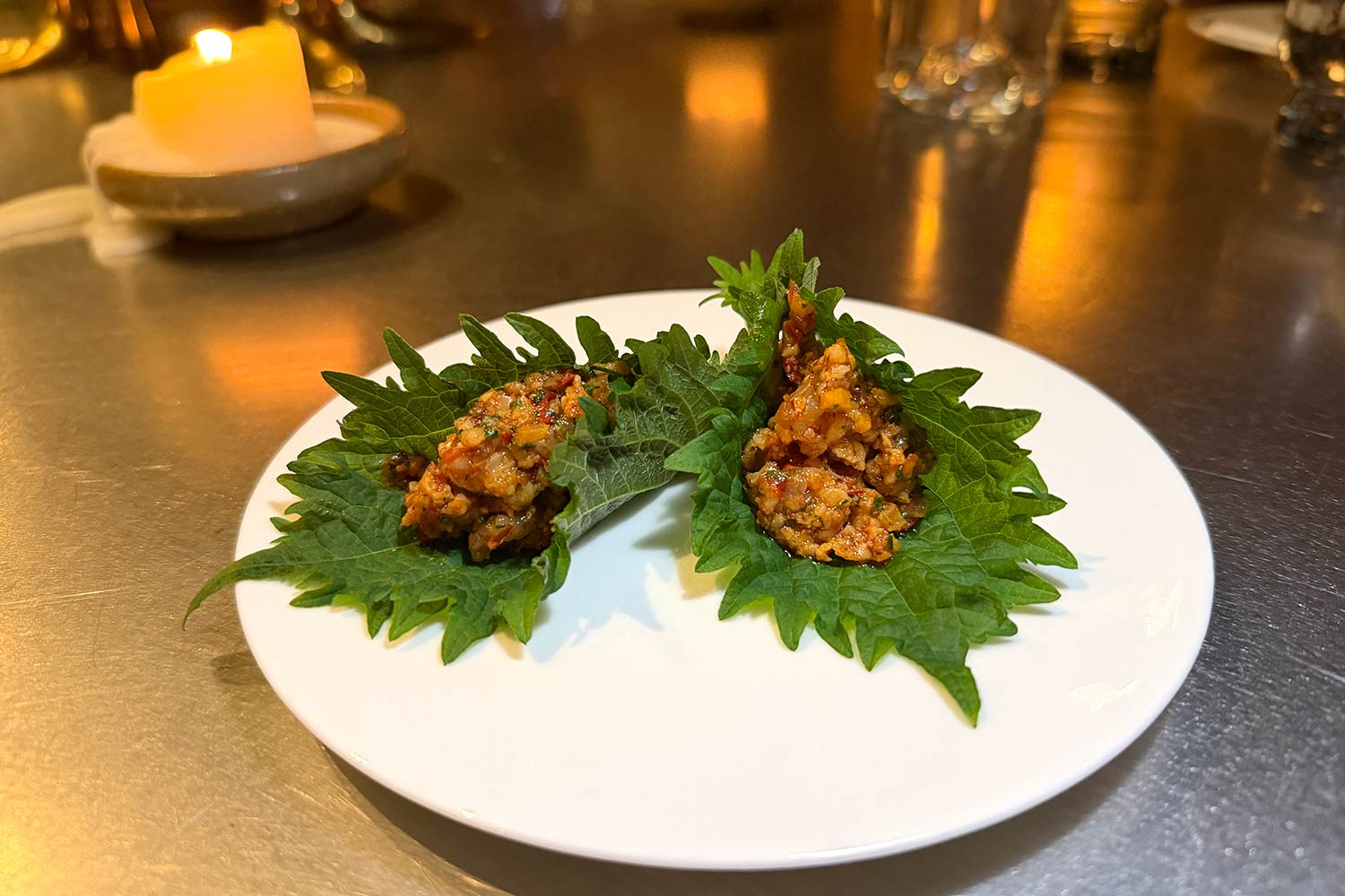Kibbeh in shiso at Impala